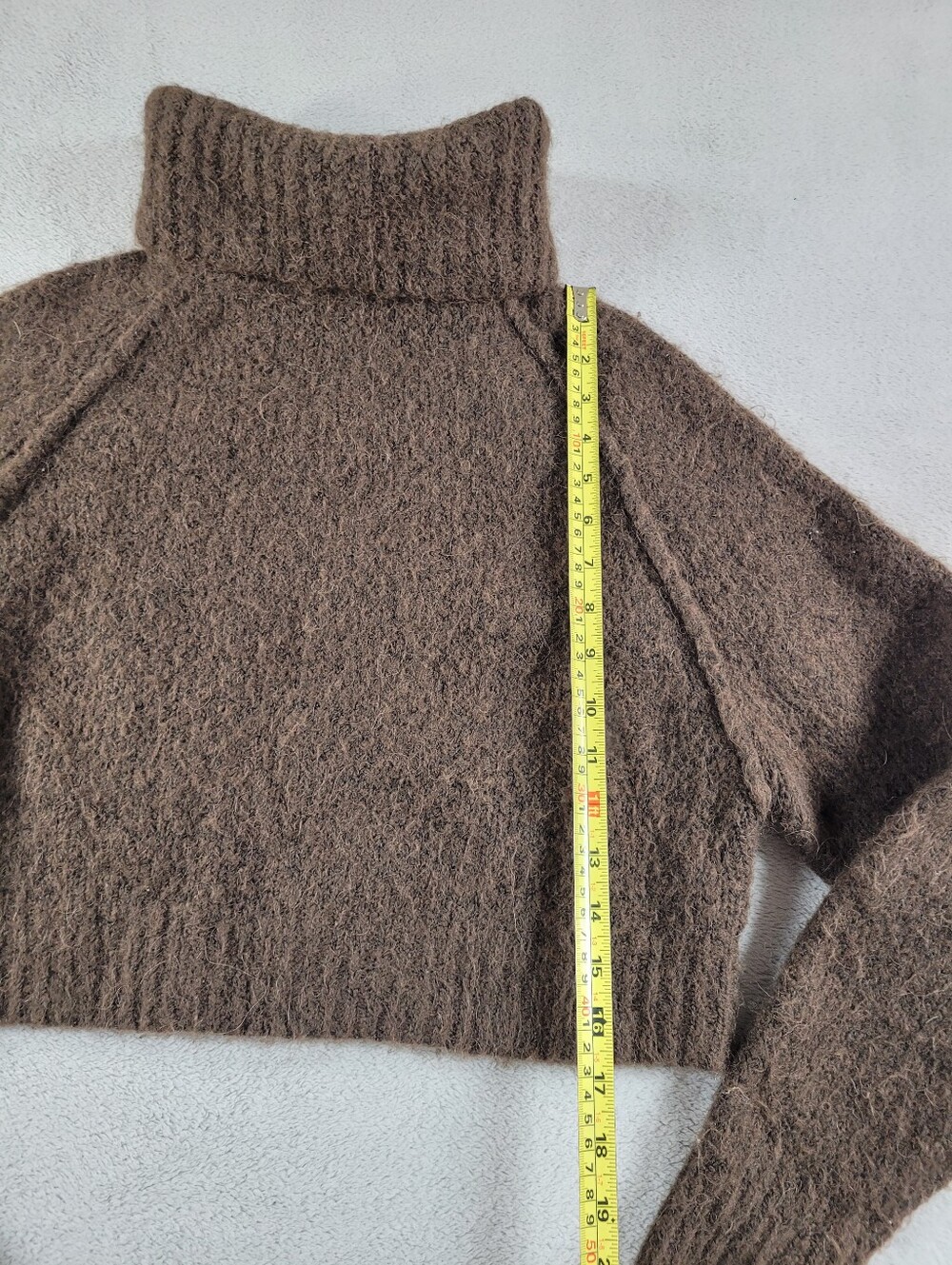 Zara Alpaca Blend Cropped Brown Turtleneck Sweater - Picture 8 of 10